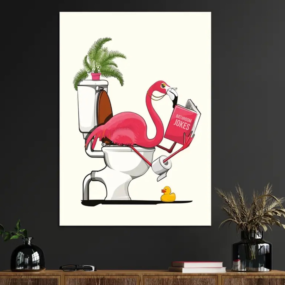 Pink Flamingo Reading Book Sitting on Throne Funny  Canvas Frameless Print